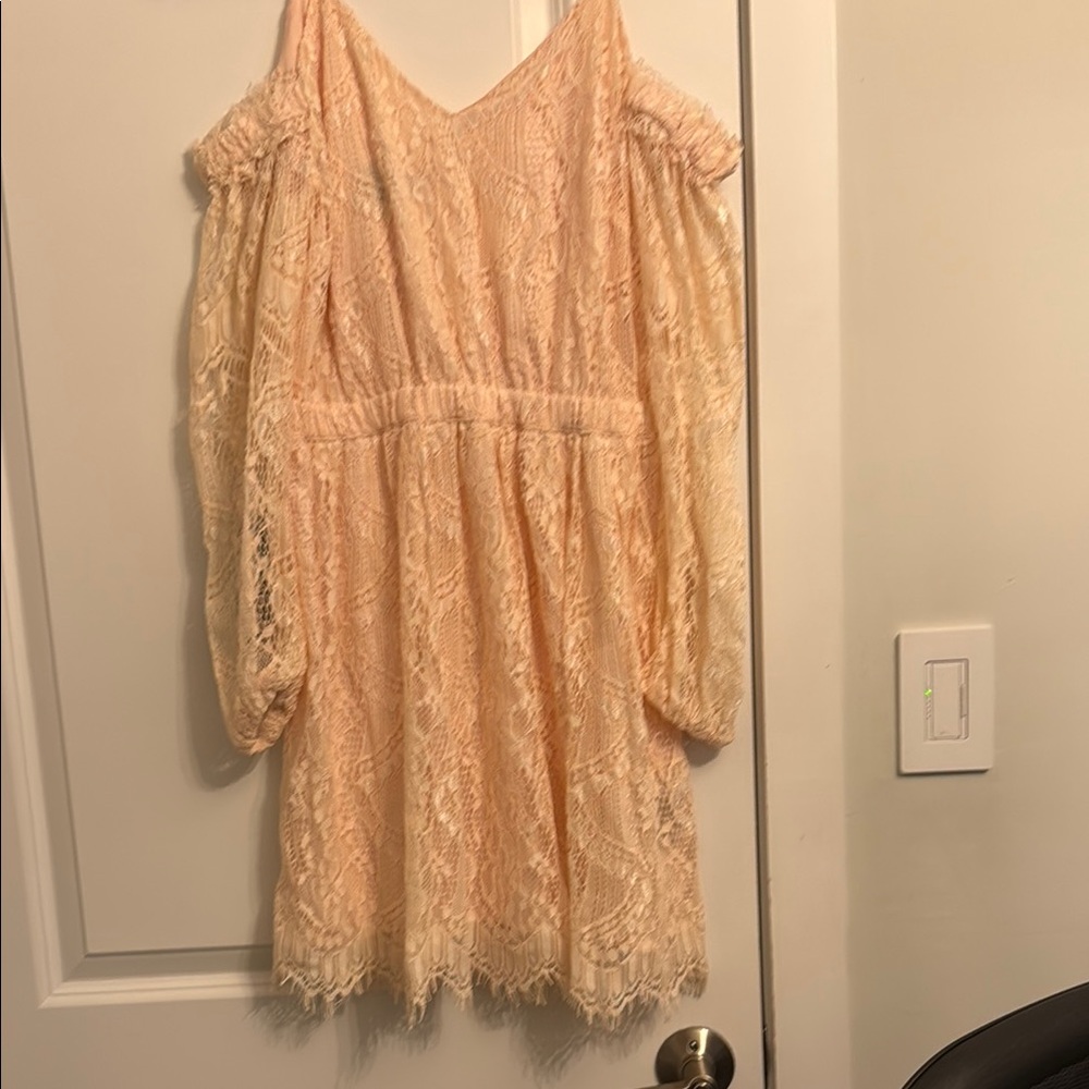 Peach Lace Off-Shoulder Dress